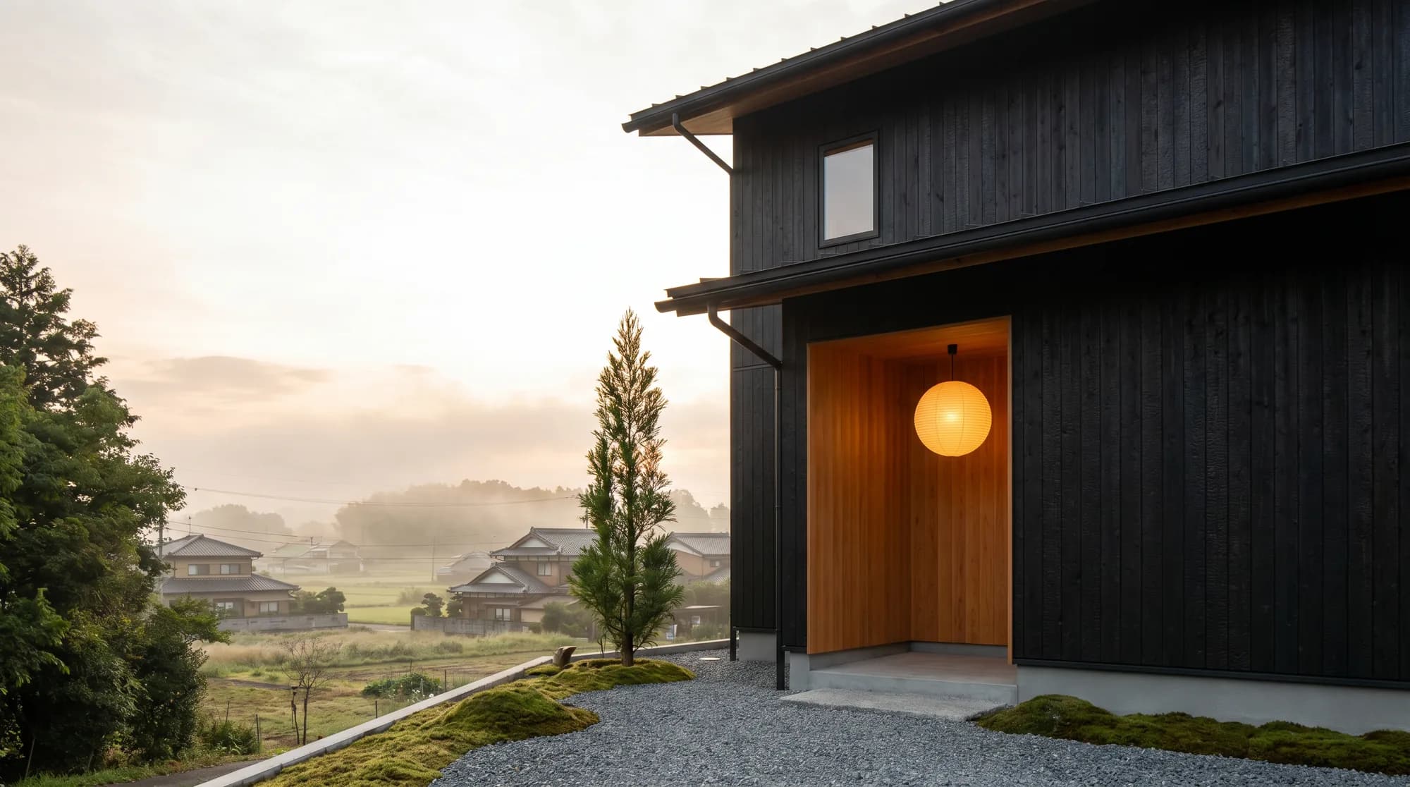 愛知県の閑静な住宅街に佇む木造住宅の夕景